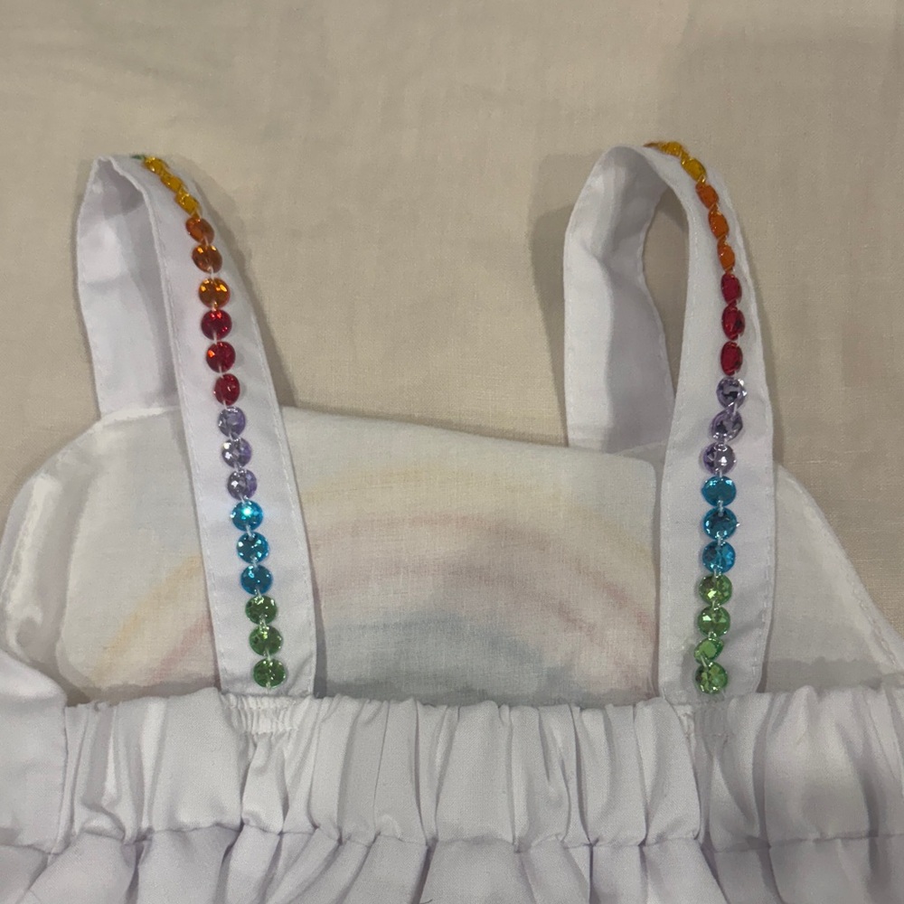 Lola and the Bous White beaded rainbow dress and Denim shorts - Picture 4 of 7